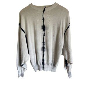 Elan Tie Dye Knit Pullover Sweater 100% Cotton White Black Batwing One Size Mini